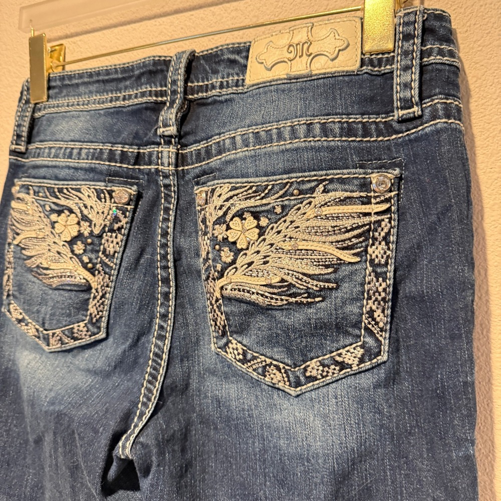 Miss Me Chloe Bootcut Jeans Size 30 Dark Wash Wing Embroidery Rhinestone M3659B - Picture 4 of 7